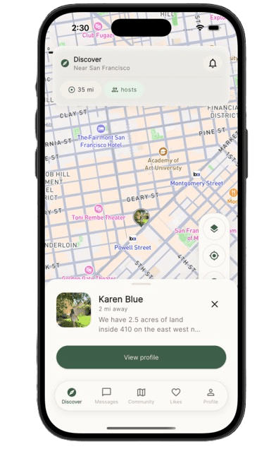 A host profile screen in the Growers Ground app
